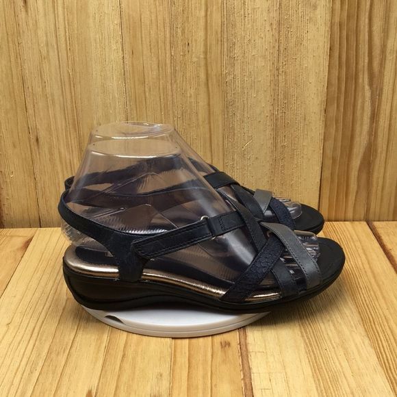 Ecco Sandals Women Size US 6.5 EU 37 Dark Navy Blue with Gray Accent Strap 0662 - Picture 2 of 12